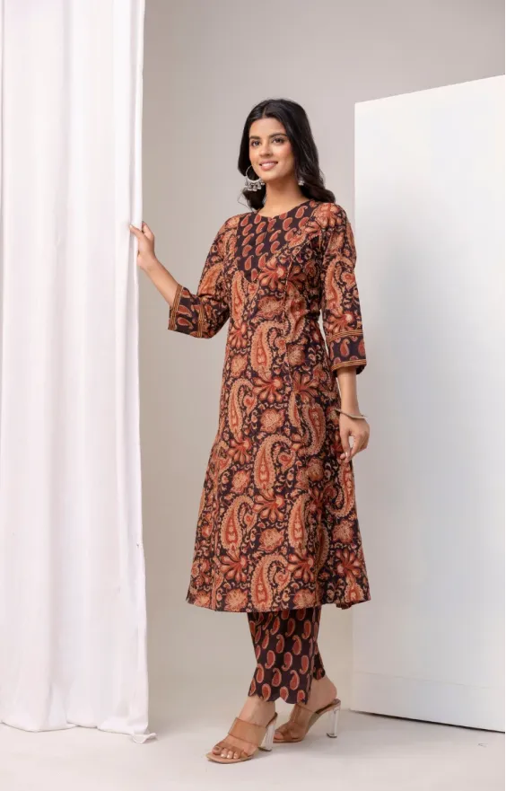 Paisley Dark Brown A-line Suit