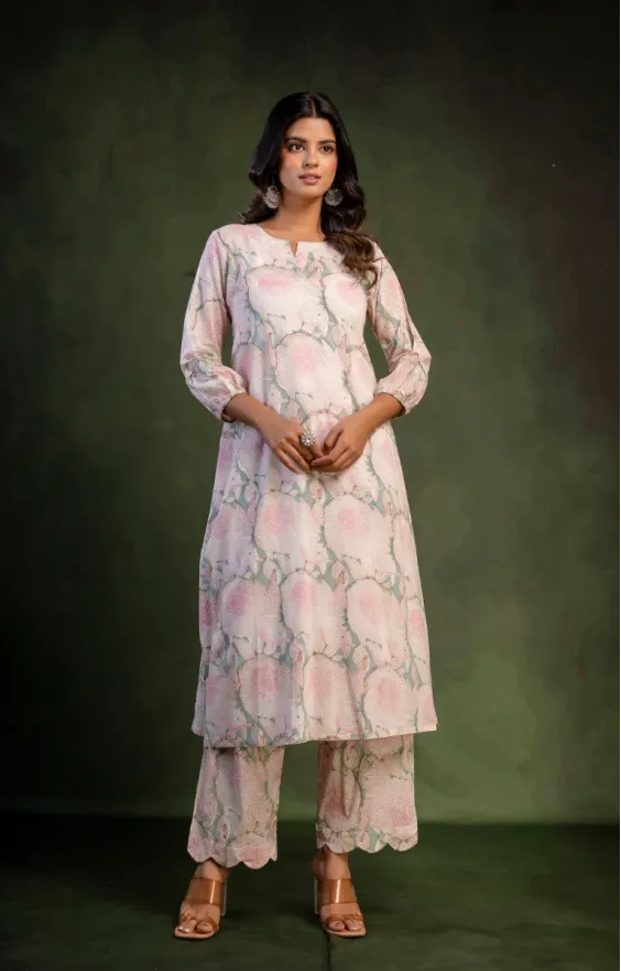 Cream Green A-line Suit