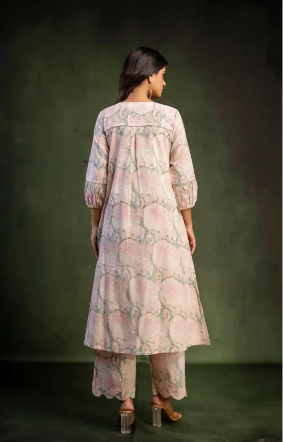 Cream Green A-line Suit