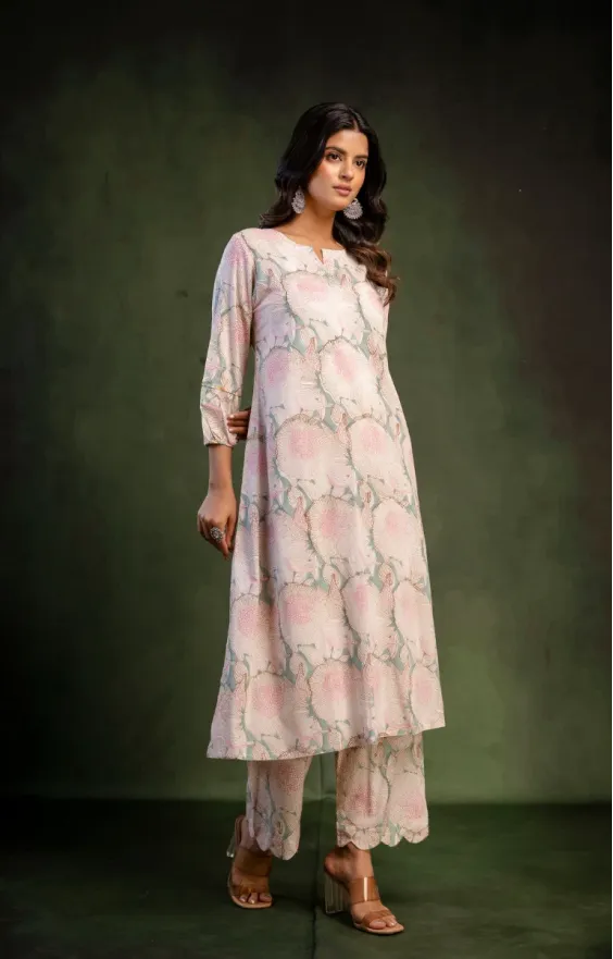 Cream Green A-line Suit