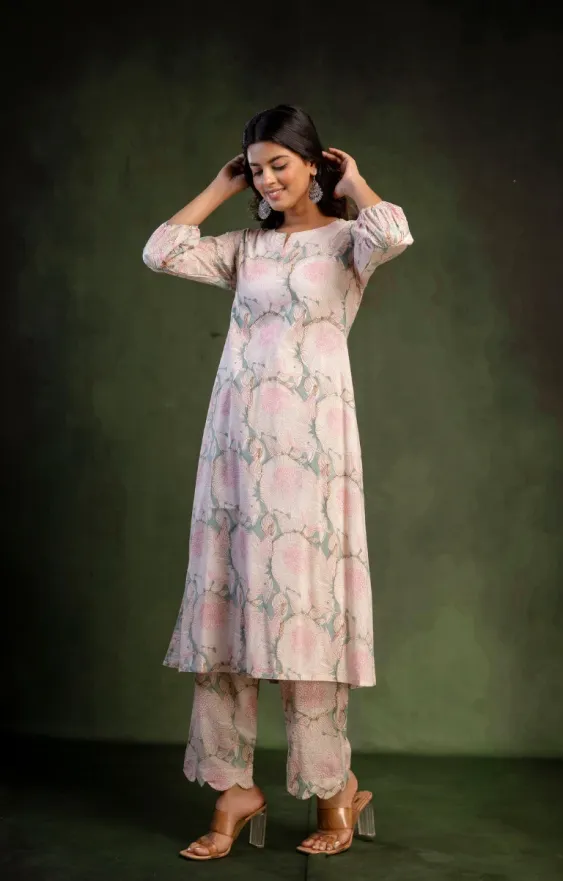 Cream Green A-line Suit