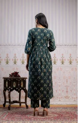 Moongia Green Yellow A-line Suit