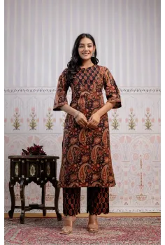 Paisley Dark Brown Straight Suit