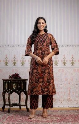Paisley Dark Brown Straight Suit