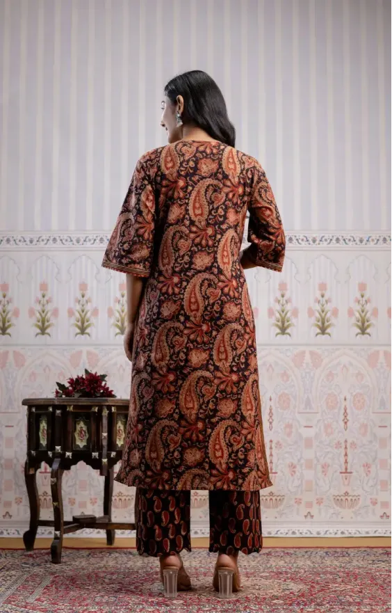 Paisley Dark Brown Straight Suit