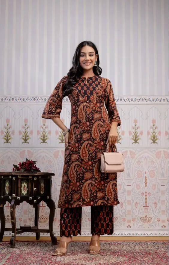 Paisley Dark Brown Straight Suit