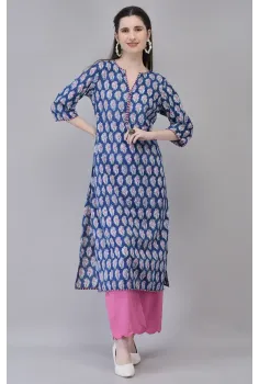 Blue Pink Booti Kurta Set