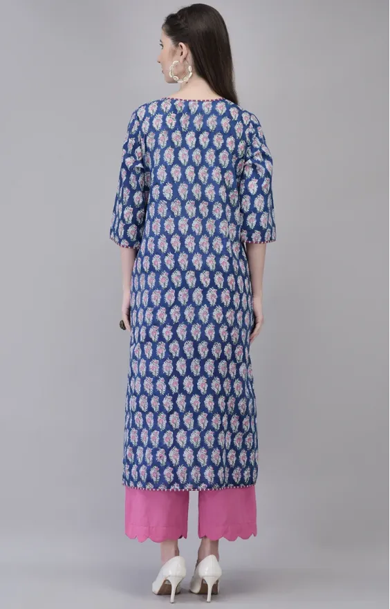 Blue Pink Booti Kurta Set