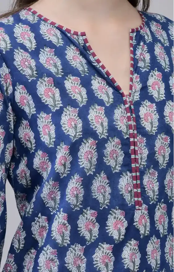 Blue Pink Booti Kurta Set