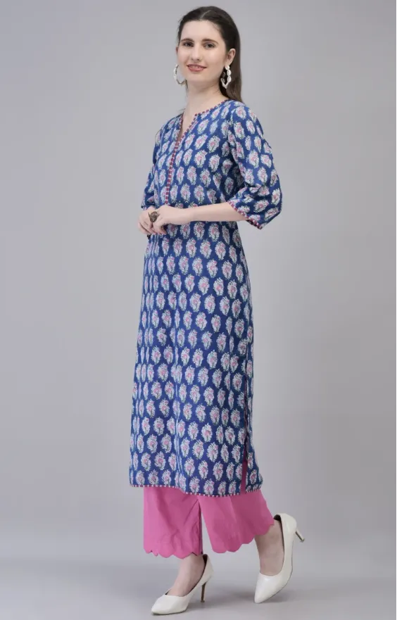 Blue Pink Booti Kurta Set