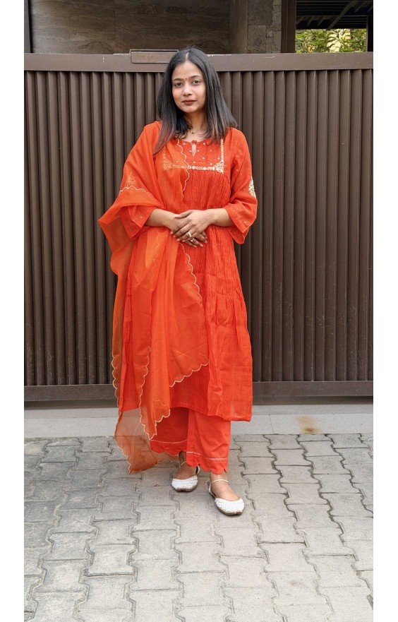 Cosmic Orange Mal Suit  (Without Dupatta)
