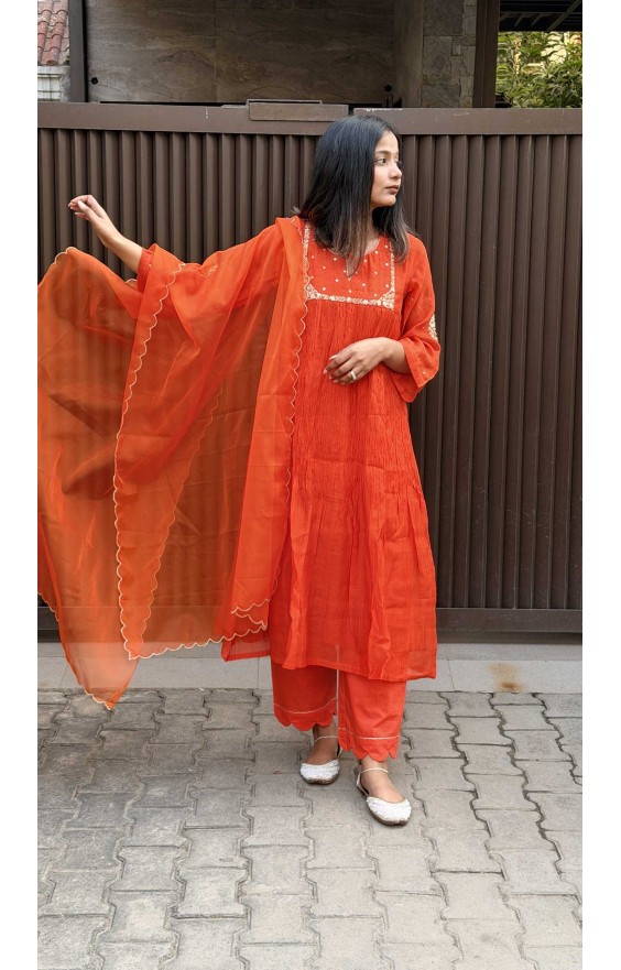 Cosmic Orange Mal Suit  (Without Dupatta)