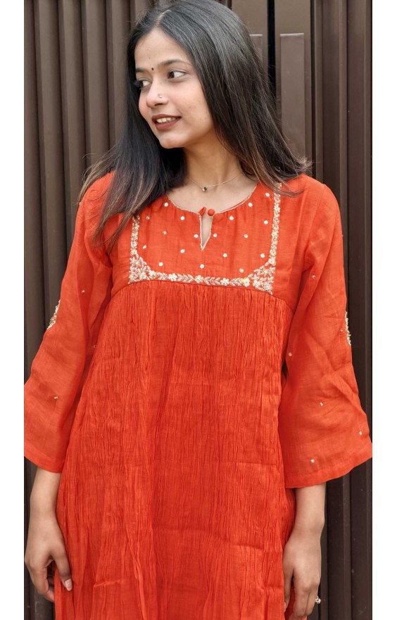 Cosmic Orange Mal Suit  (Without Dupatta)