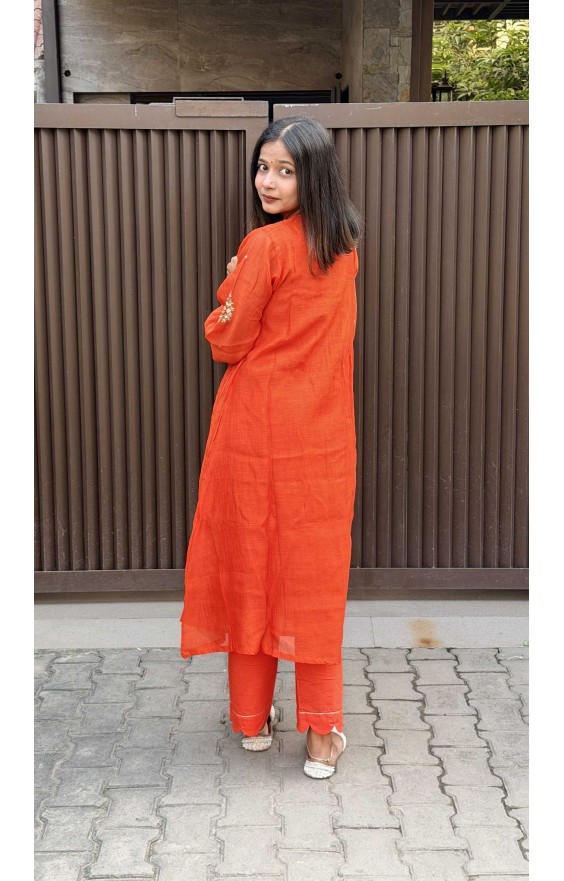 Cosmic Orange Mal Suit  (Without Dupatta)