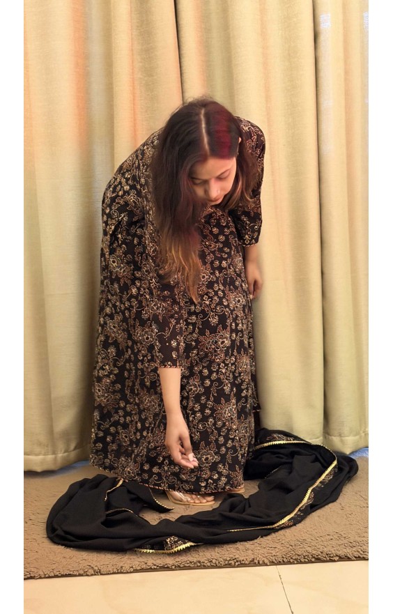 Crinkle Print Suit (With Dupatta) 