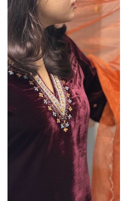 Monsoon Maroon A Line Suit (With Dupatta)