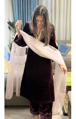 Monsoon Maroon A Line Suit (With Dupatta)