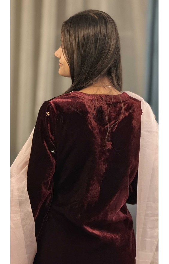 Monsoon Maroon A Line Suit (With Dupatta)