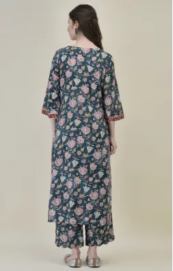 Teal Green Lotus Straight Suit