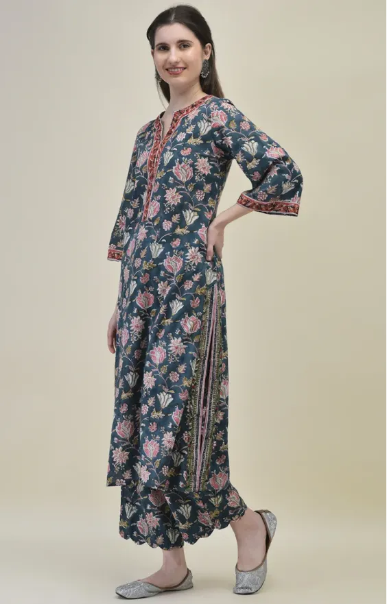 Teal Green Lotus Straight Suit