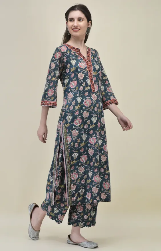 Teal Green Lotus Straight Suit