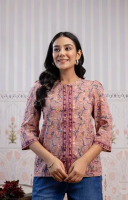Pink Blue Cotton Top