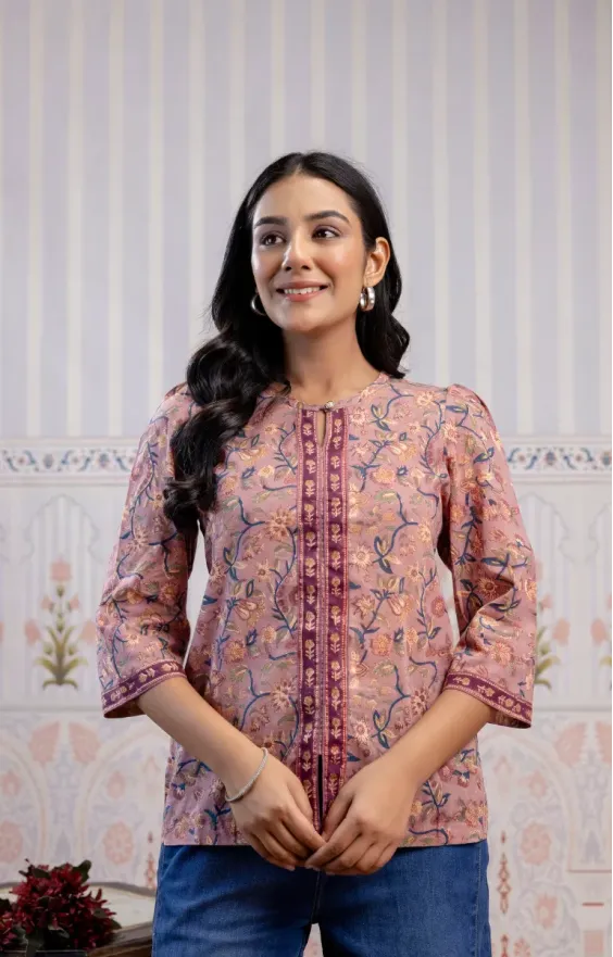 Pink Blue Cotton Top