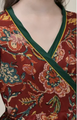 Hand Block Printed Dark Red Cotton Angrakha Suit Set